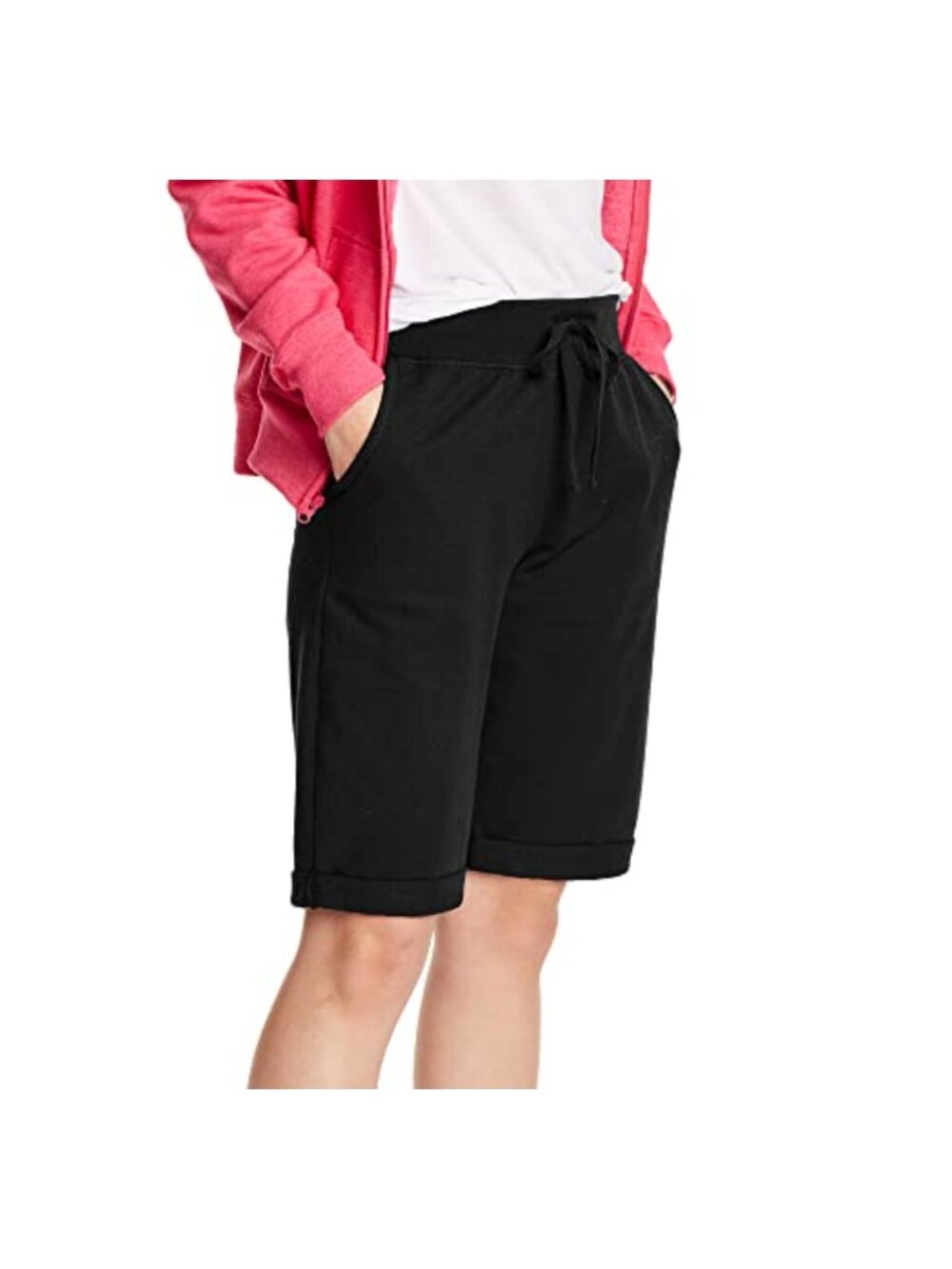 French Terry Bermuda Shorts Drawstring Waist 11 Inch Inseam Loose Fit Casual